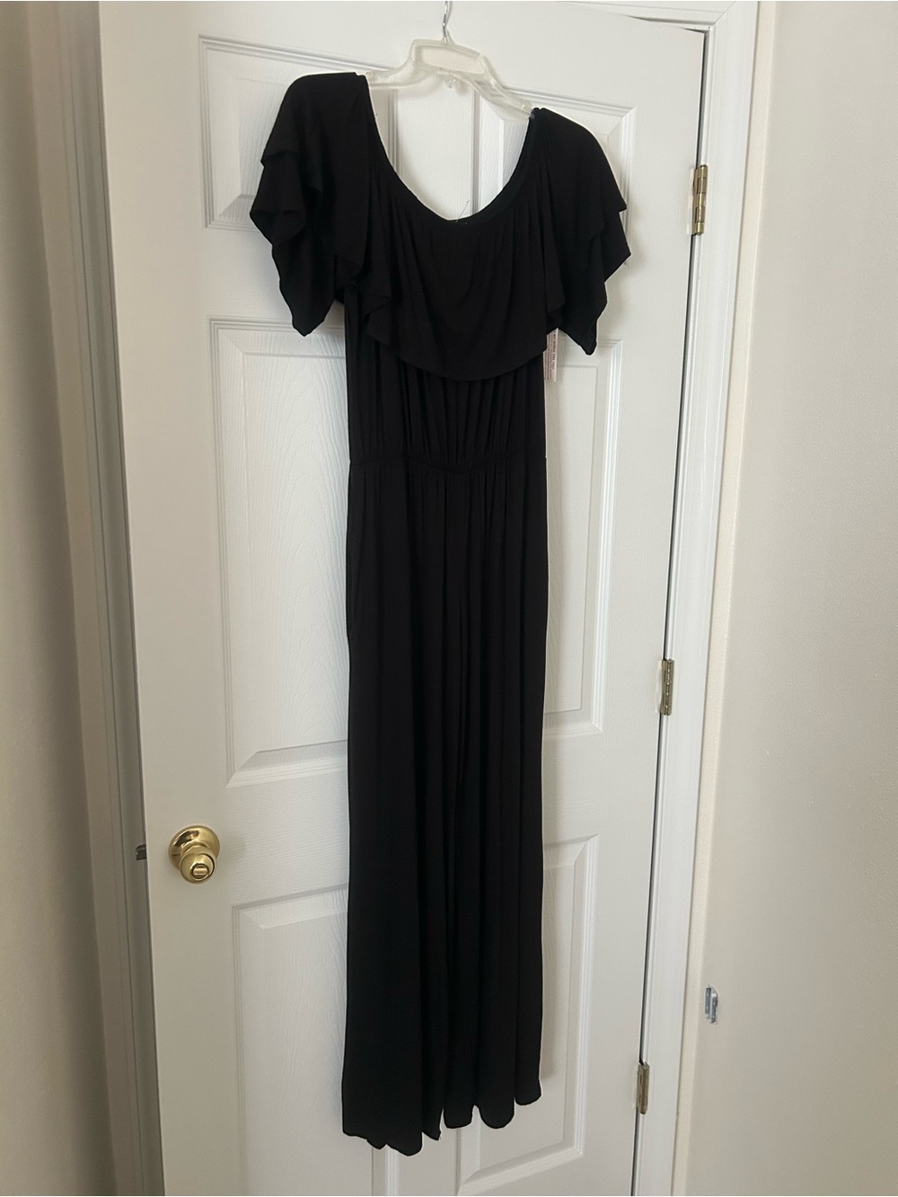 Black Ruffle-Sleeve Jumpsuit- Women